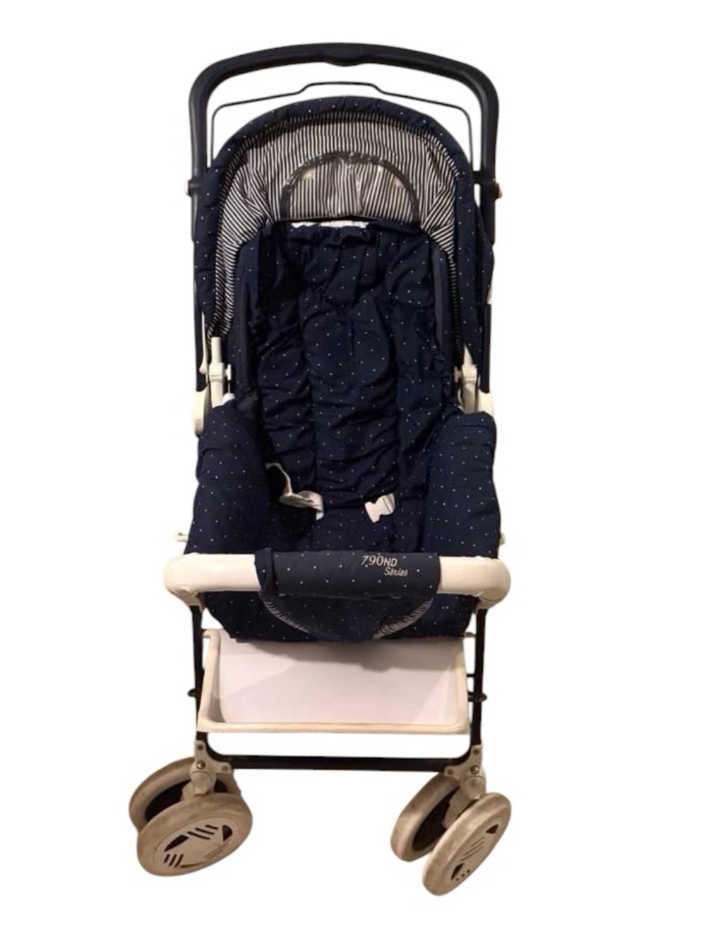 Vintage Graco 1980’s “790ND Series” Navy Polka Dot Stroller with Cream Accents